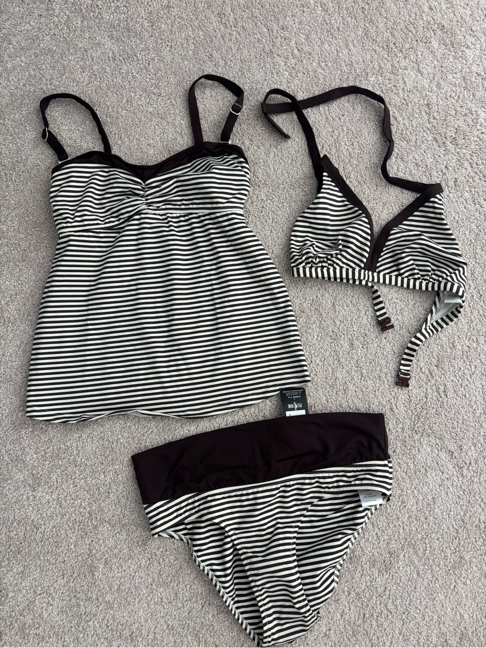 Maternity Pez D'Or Brown and White Striped 3-Piece Women’s Swim Set